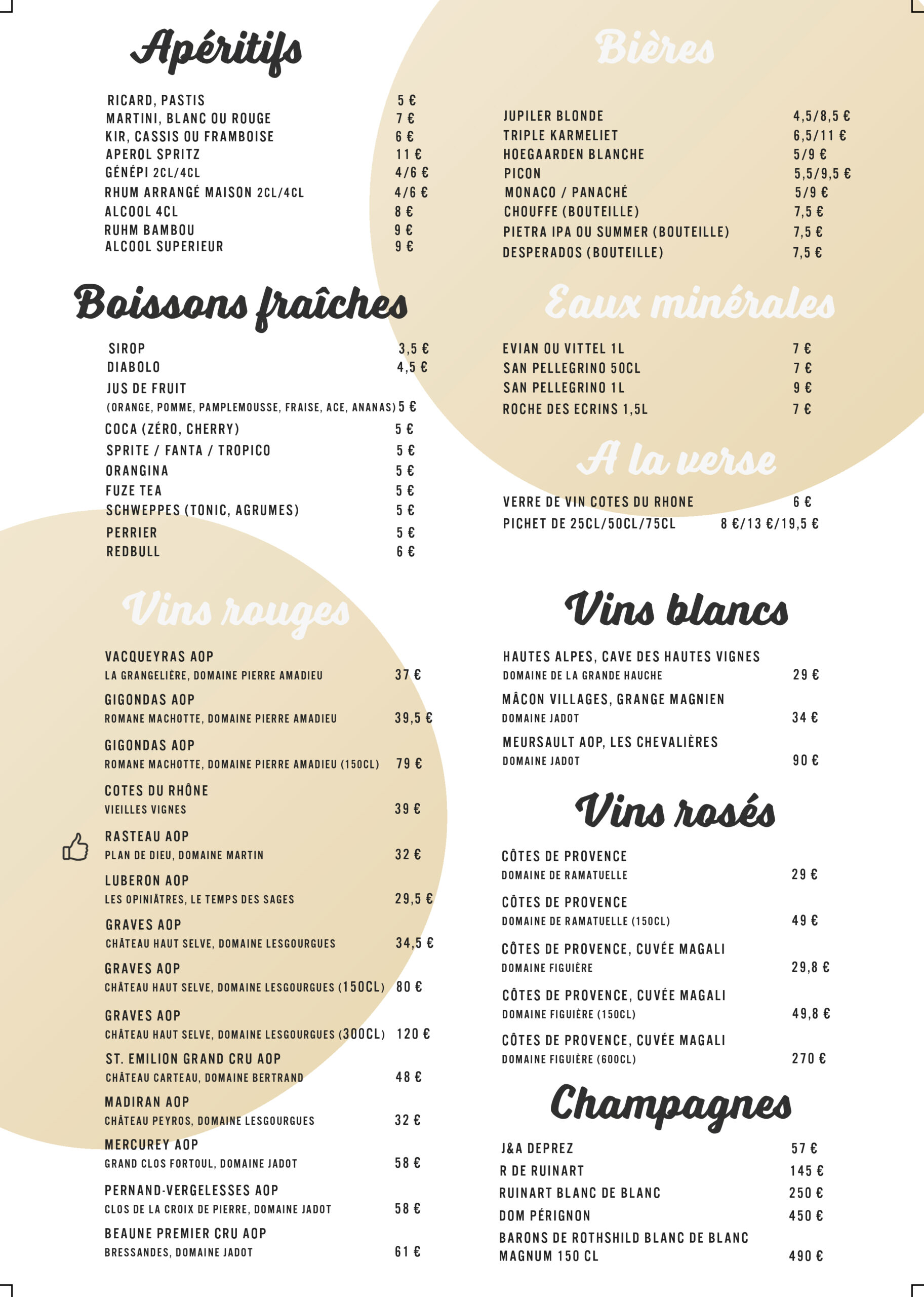 menu restaurant k2 2025 2026 menu boissons