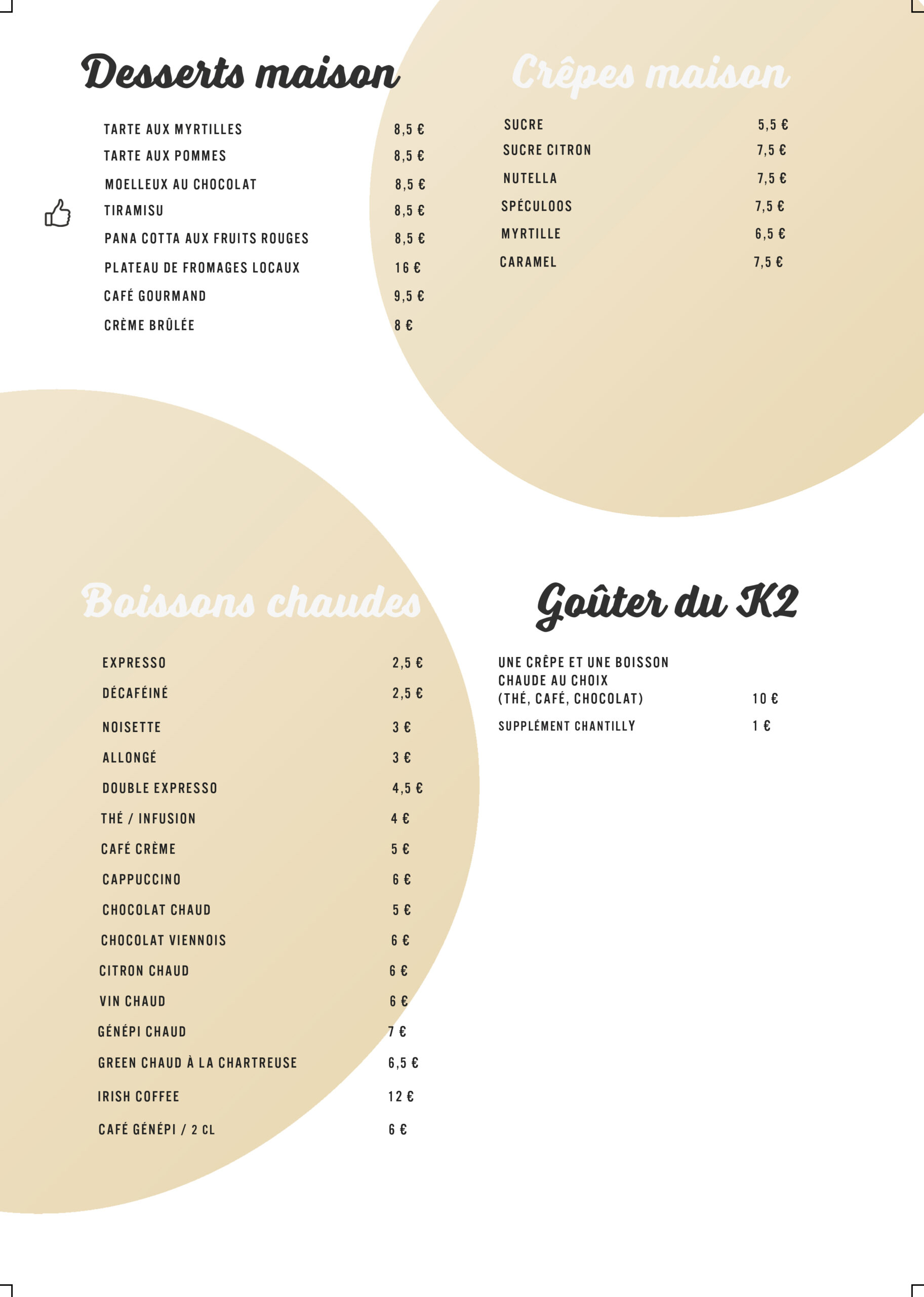 menu restaurant k2 2025 2026 menu desserts