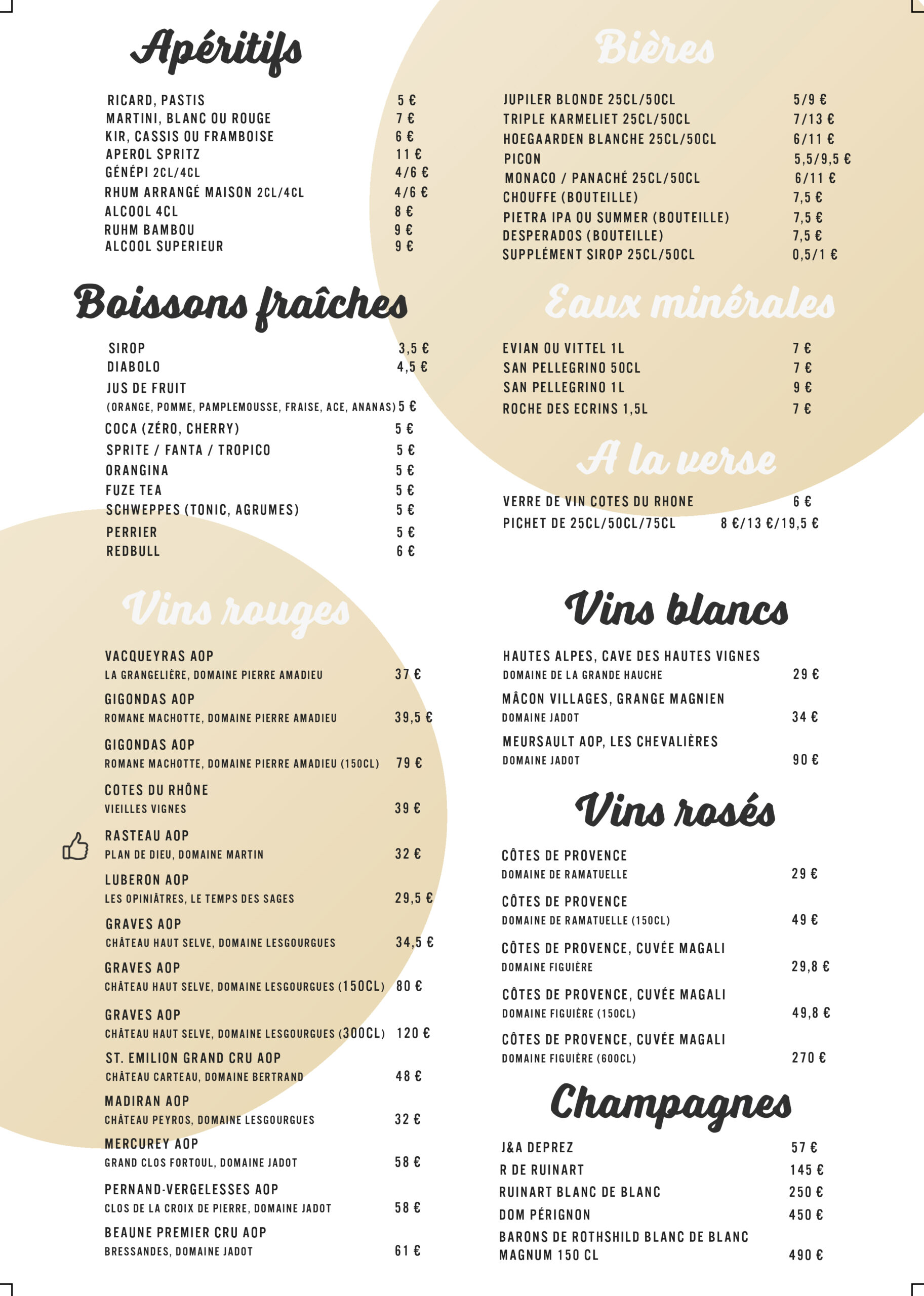 menu restaurant k2 2025 2026 menu boissons