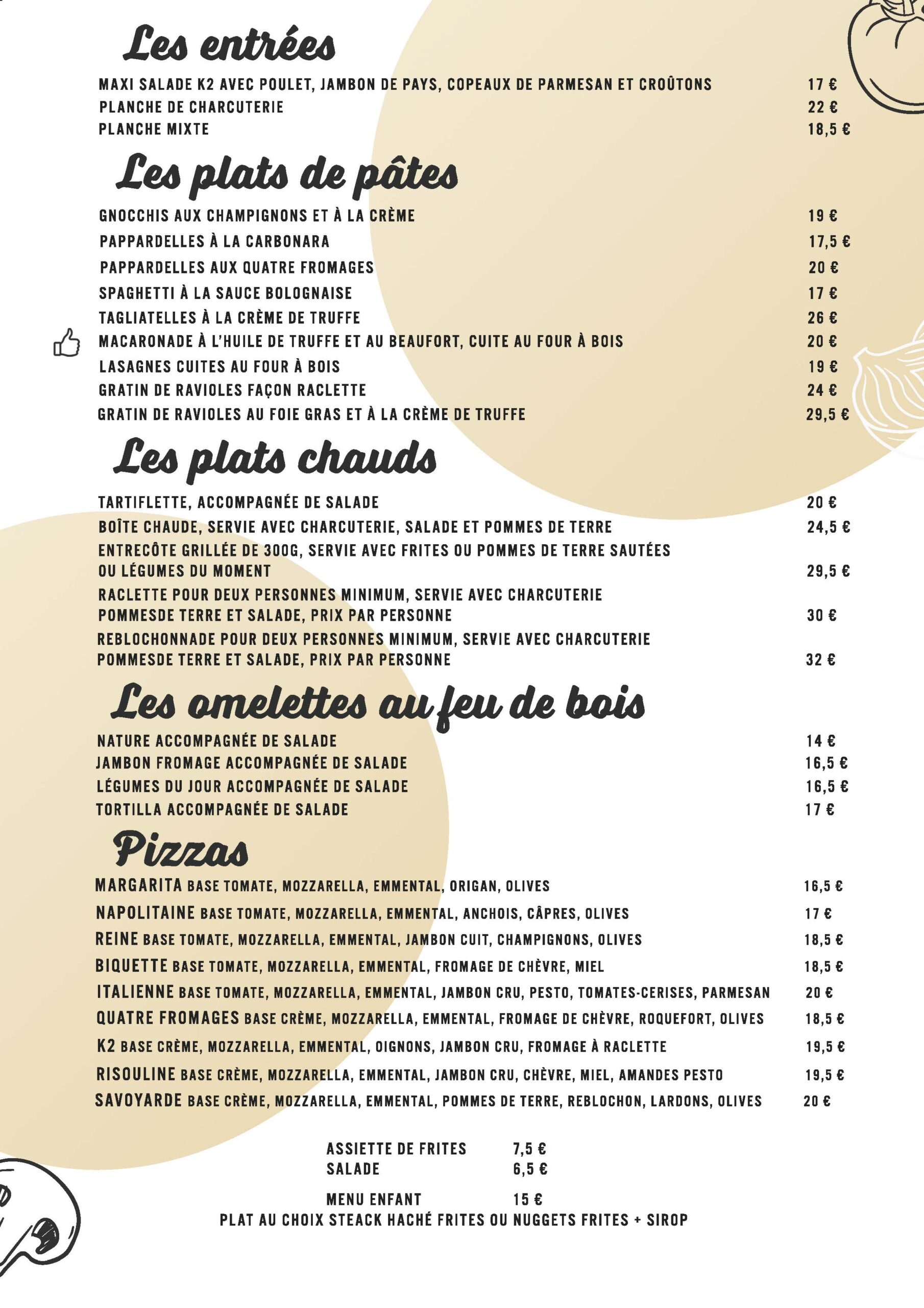 menu restaurant k2 2025 2026 menu entrees plats pizza 2