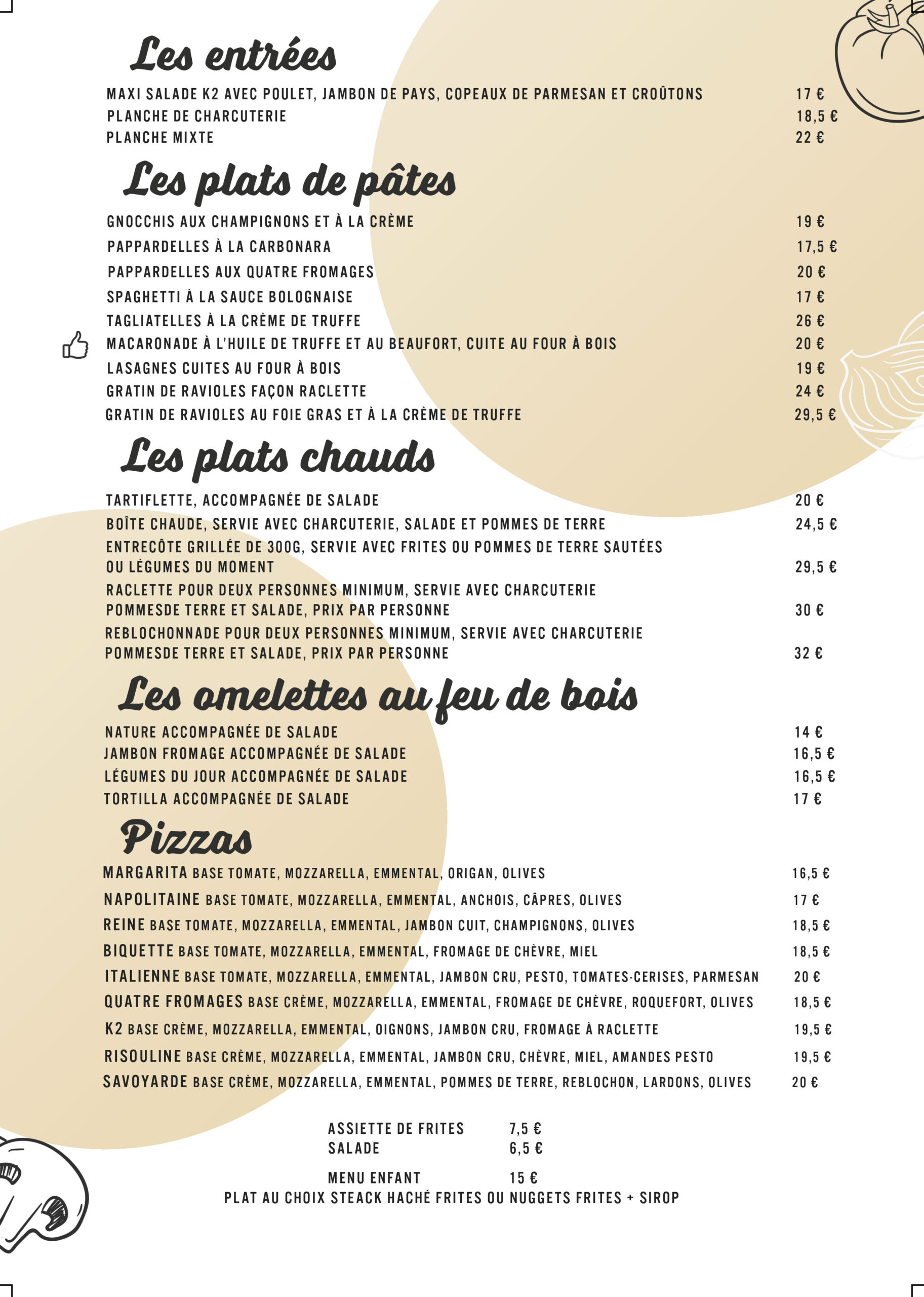 menu restaurant k2 2025 2026 menu entrees plats pizza 2 02022026